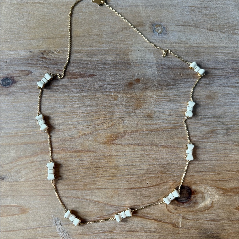 Gold and White Bow Necklace
